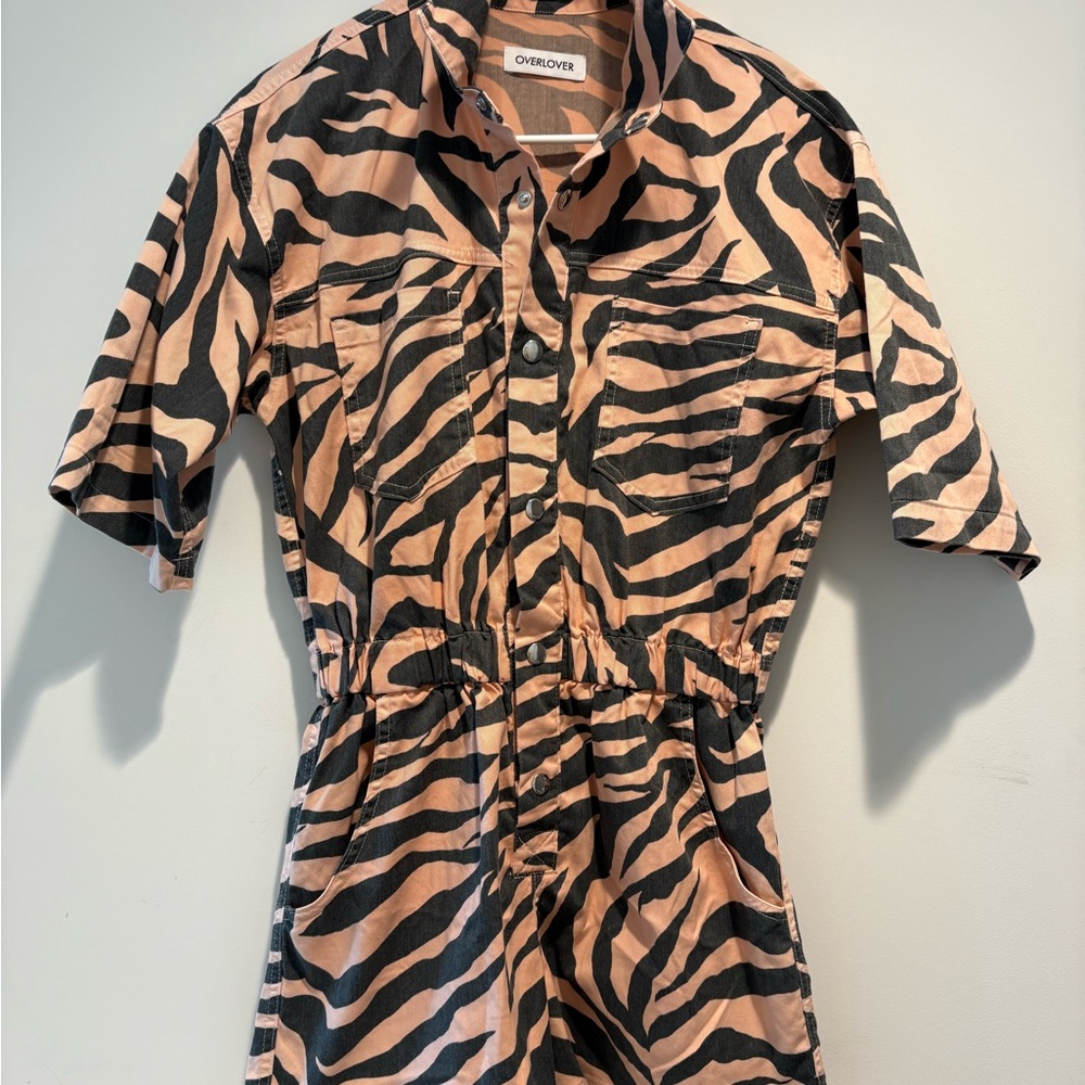 Overlover Black & Peach Zebra Print Jumpsuit